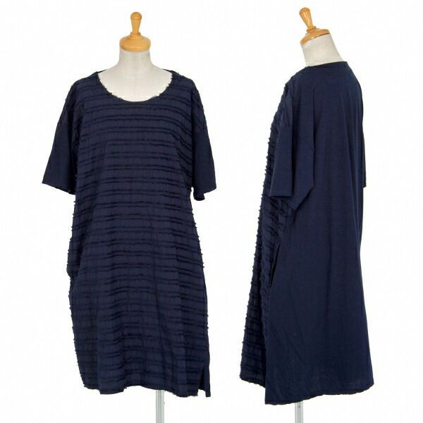 プランテーション Plantation フリンジボーターパネル切替Tシャツワンピース 紺M