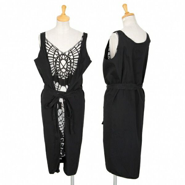 ジャンポールゴルチエファムJean Paul FEMME フロントシースルー切替デザインースリーブワンピース 黒40