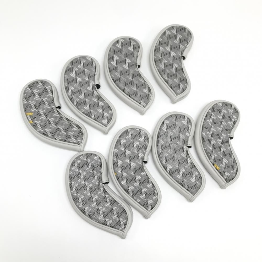 超 レザレクション アイアンカバー8点セット グレー×白 ロゴ総柄ゴルフ モデル Resurrection