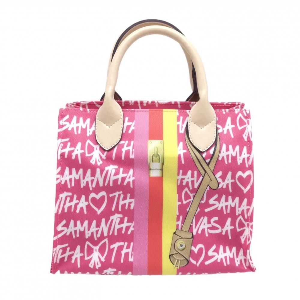 サマンサタバサのカートバック 新品】サマンサタバサ カートバッグ ピンク×白 ロゴ総柄 ゴルフ