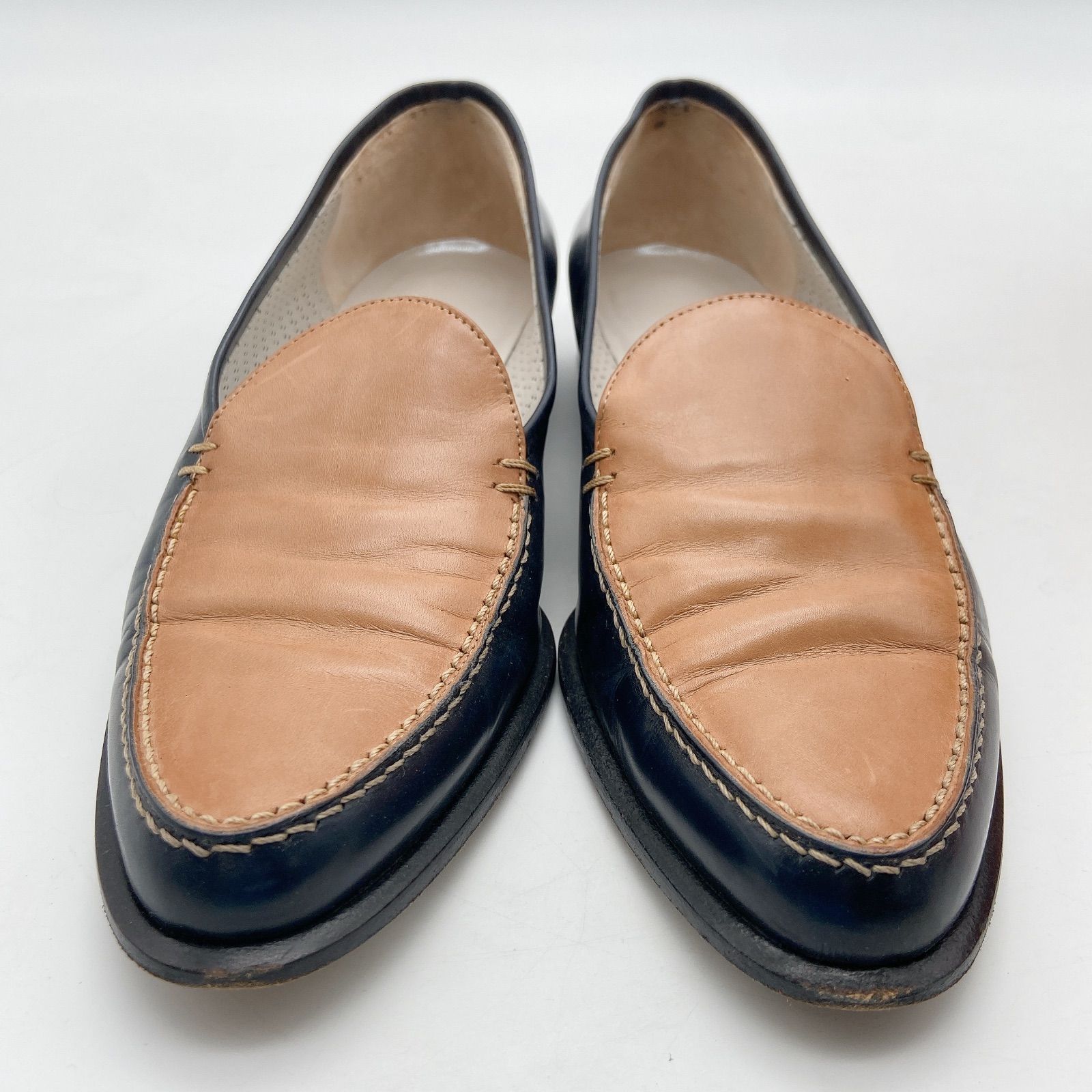 OG 20 Lorenzo Banfi 革靴 フラットシューズ ブラック ベージュ 牛革 レディース LLサイズ 24 cm