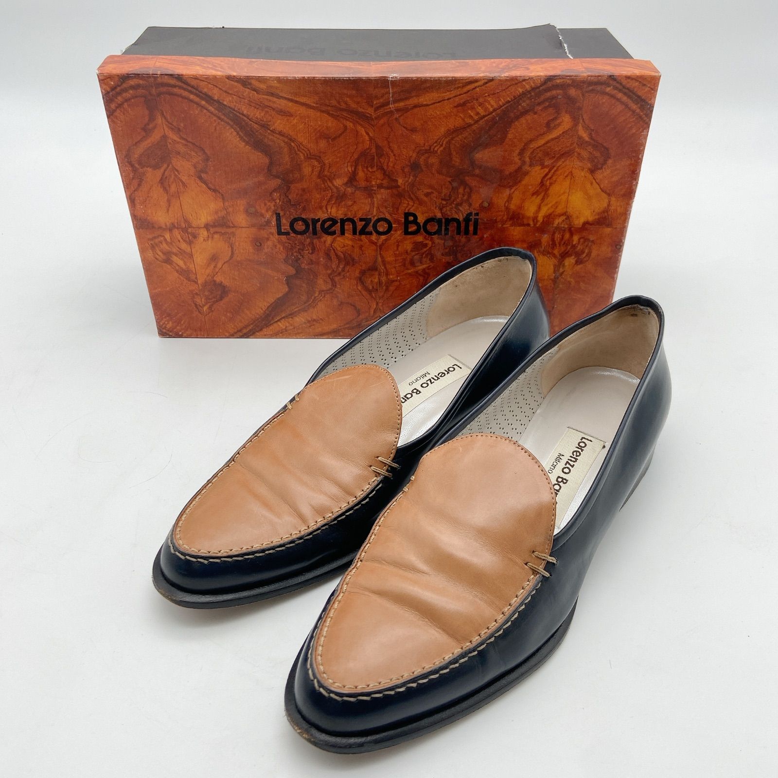 OG 20 Lorenzo Banfi 革靴 フラットシューズ ブラック ベージュ 牛革 レディース LLサイズ 24 cm