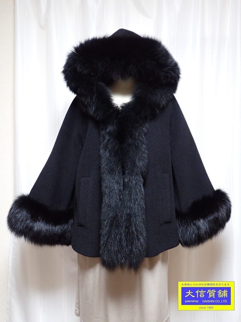 GRACE DIAGRAM グレースコンチネンタル ダイアグラム レディース アンゴラ ショートコート ポンチョ風 ファーコート フォックスファー 36 ブラック A 9022 質屋