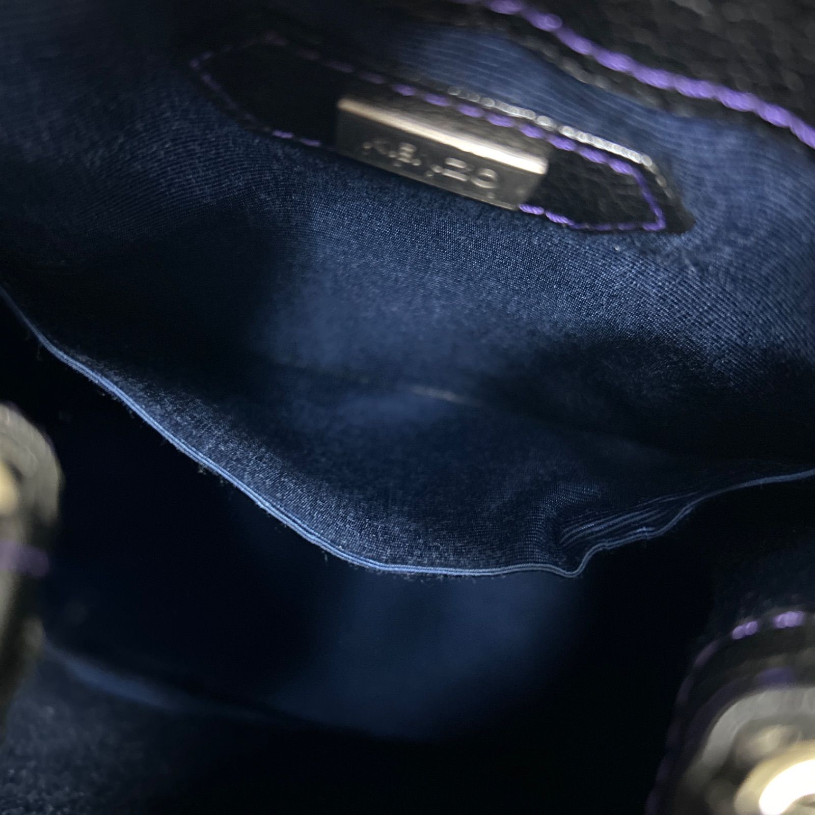 KENZO 巾着 ショルダーバッグ レザー ロゴ ブラック お買い得品 紫