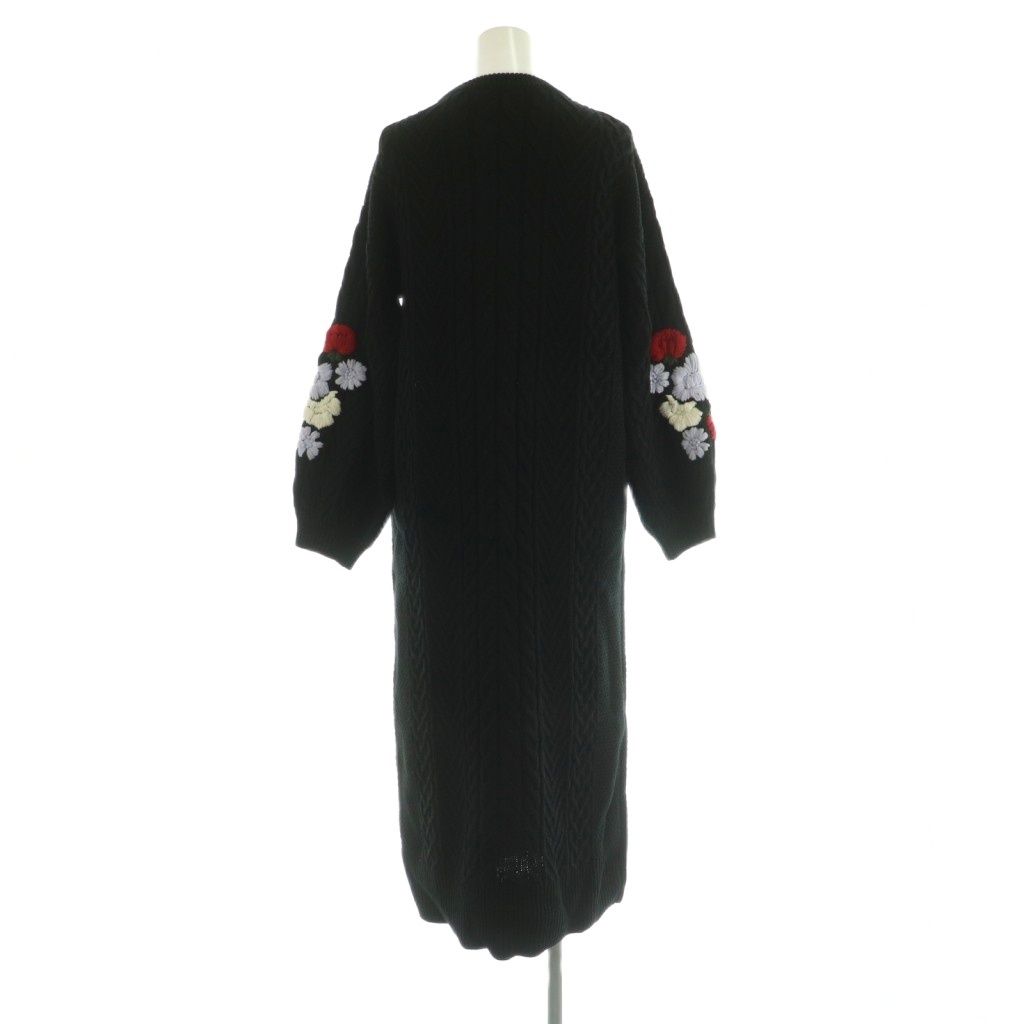グレースコンチネンタル GRACE 刺繍ケーブルニットワンピース ロング ボリュームスリーブ 36 ブラック MY OS