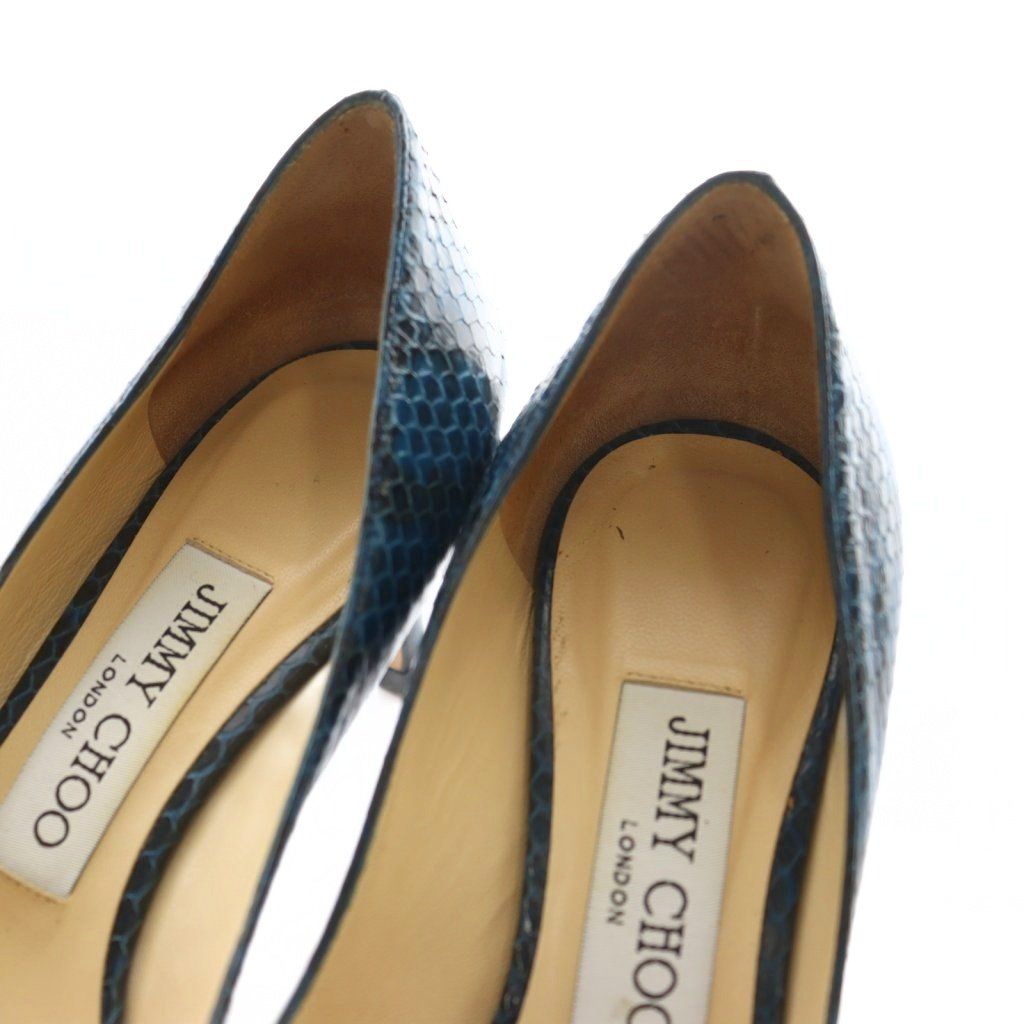 ジミーチュウ JIMMY CHOO パンプス パイソン型押し 35.5 青 ブルー 黒