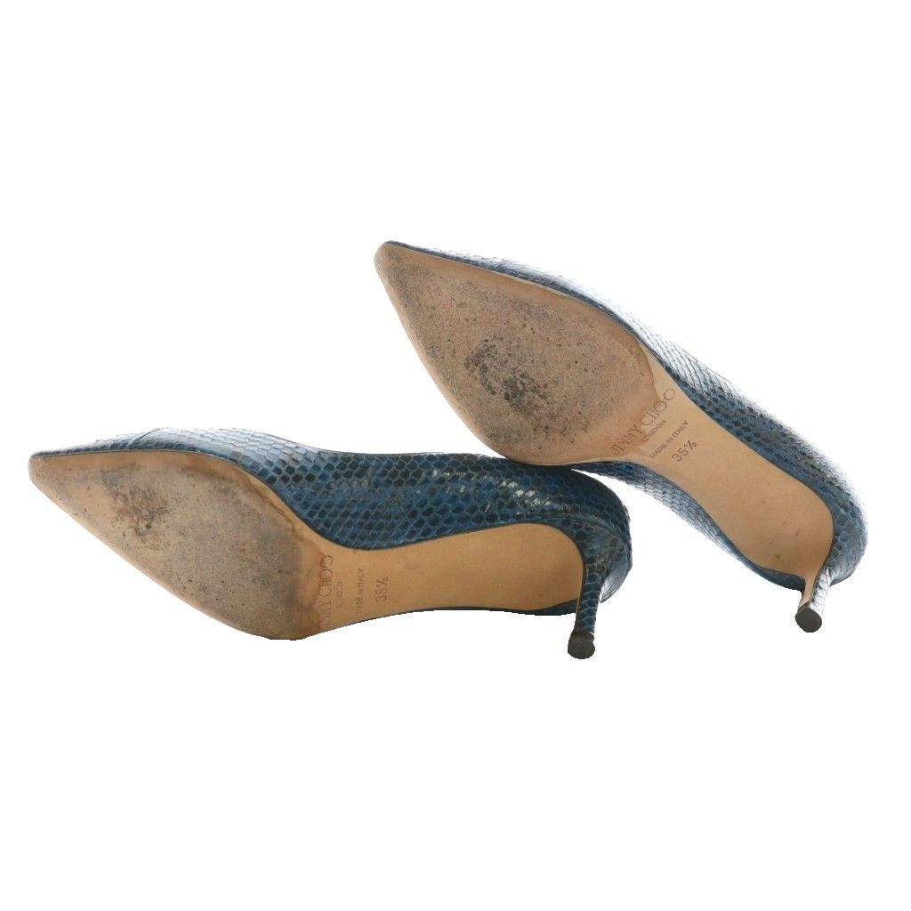 ジミーチュウ JIMMY CHOO パンプス パイソン型押し 35.5 青 ブルー 黒