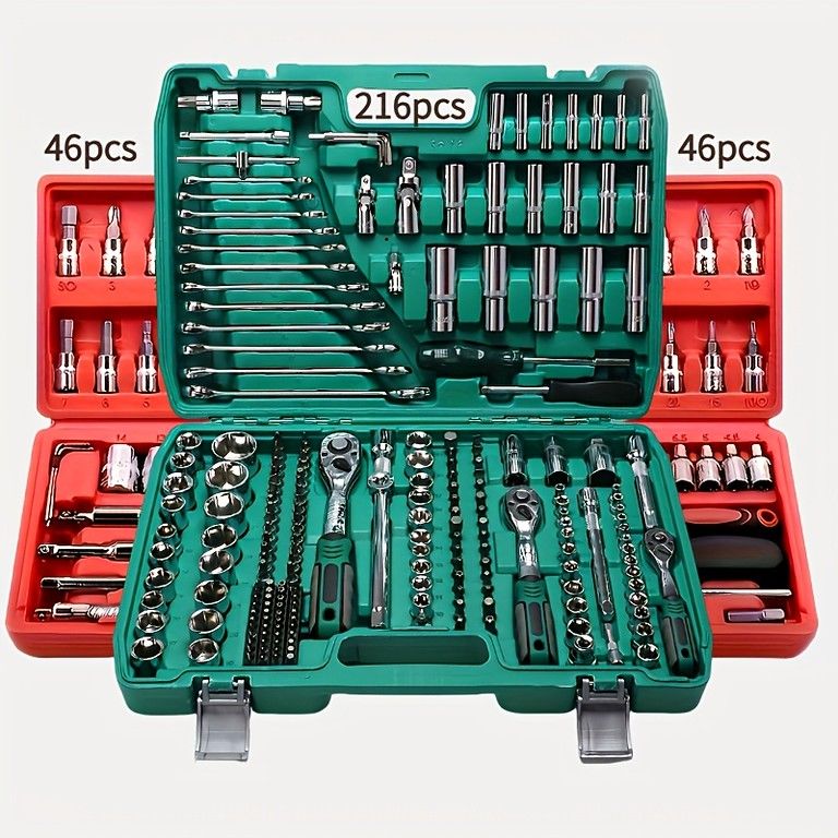  DIYからプロまで対応 メカニカルツール ソケットセット 216点|46点 1|2 1|4 3|8 ドライブ SAE メトリック 72ギア ラチェットレンチ 車|家庭|ガレージ|自転車 グリーン216点セット その他 ソケット
