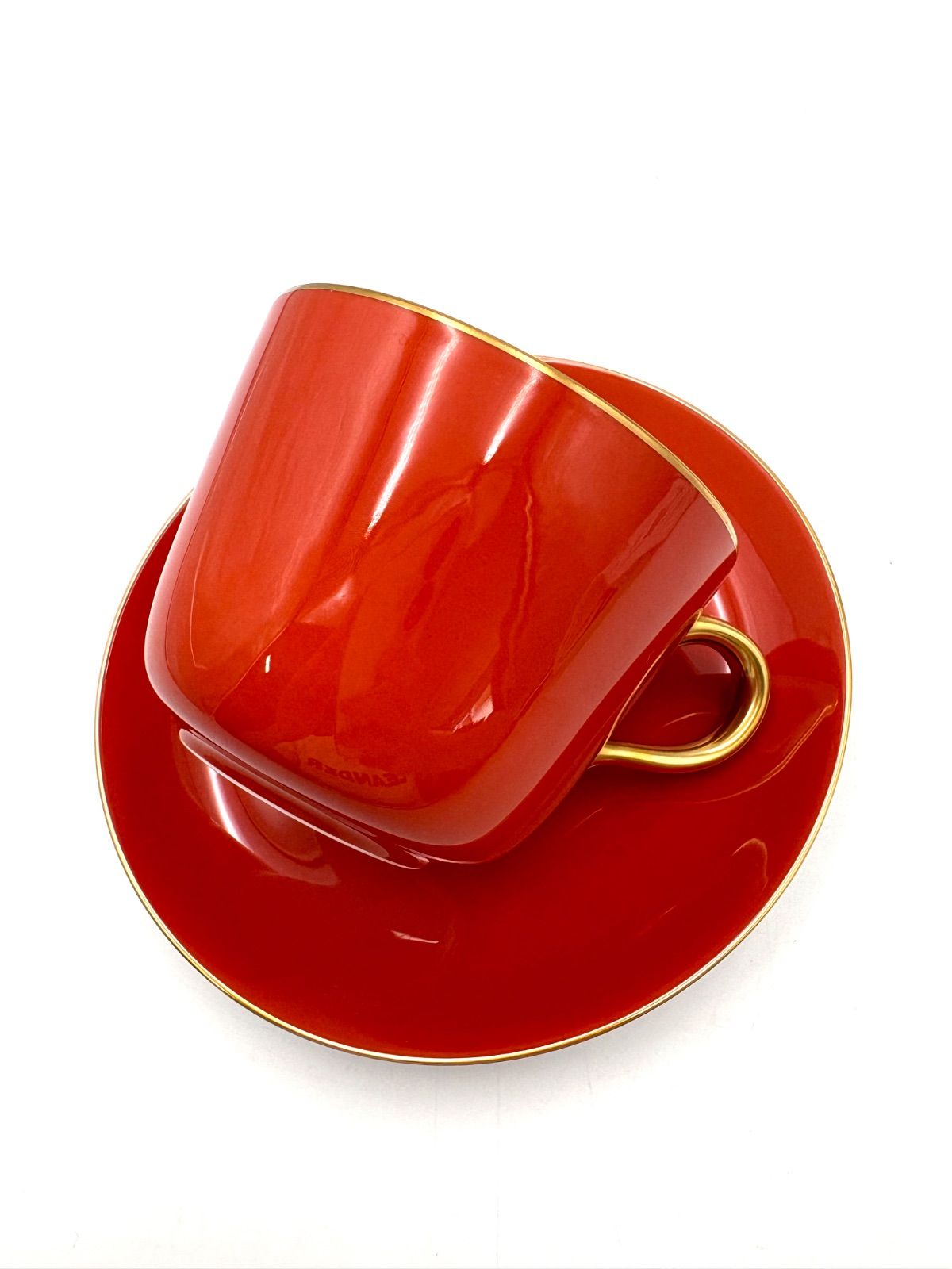 大倉陶園 OKURA 日本製 色蒔き レッド 赤 モーニング カップ＆ソーサー