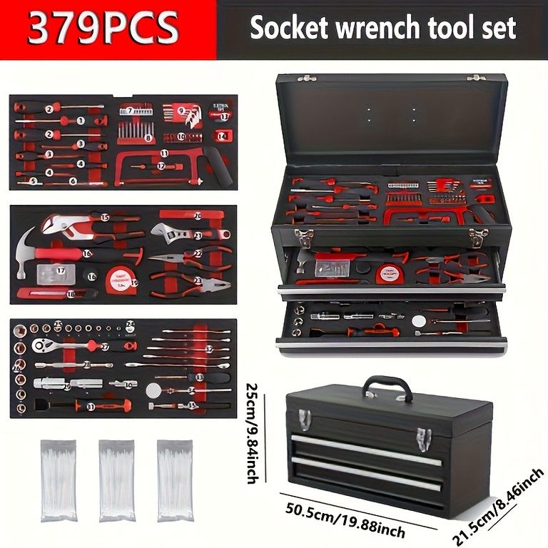 高耐久＆多機能 レンチソケットセット 46|379ピース 高トルク 車|自転車|バイク メンテナンス工具セット ドリルビット付属 超携帯型 選べるスタイル 379ピースバナジウムセット