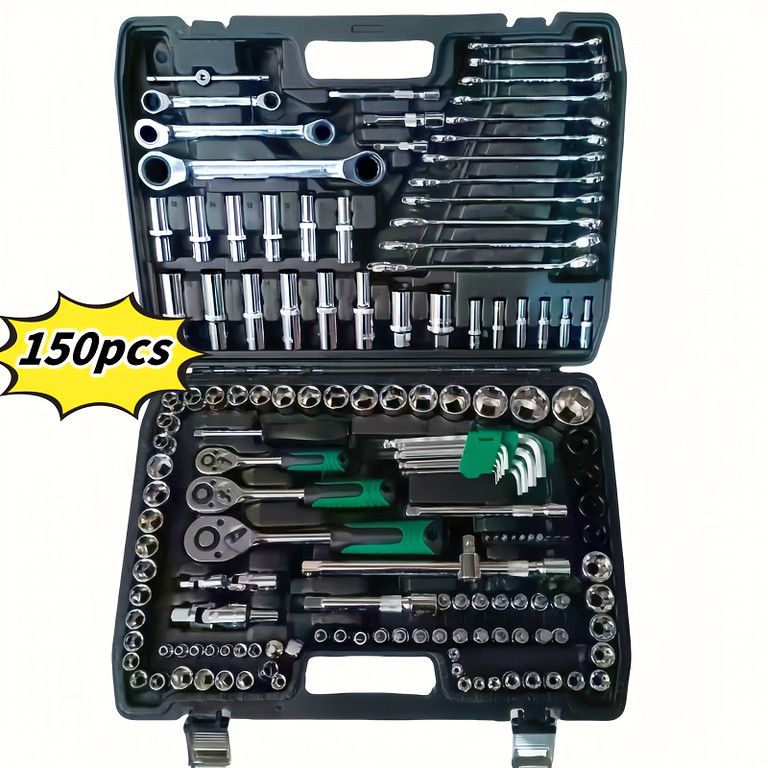 耐久性抜群＆収納ケース付 ラチェットレンチセット 46点 150点 クロムバナジウム鋼製 DIY 工具 自動車修理 家庭メンテナンス 150点セット