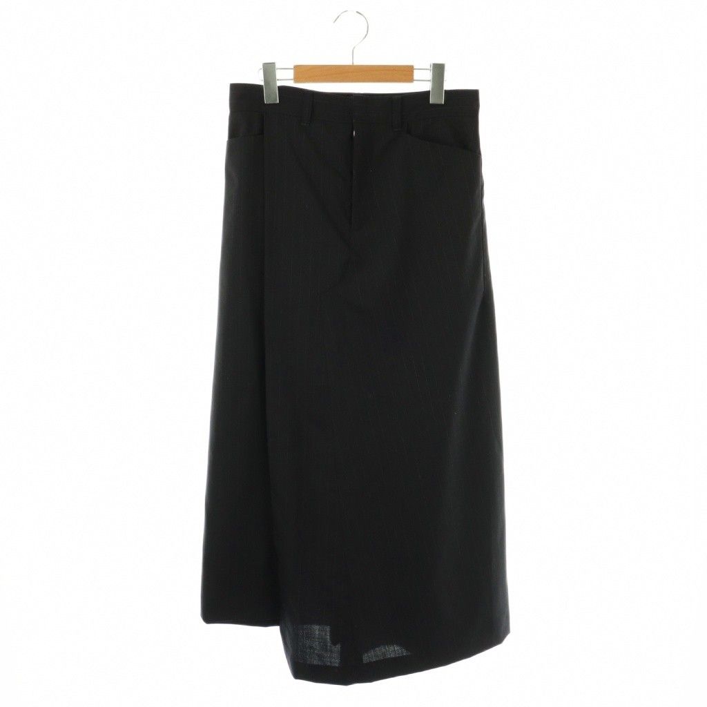 ミハラヤスヒロ MIHARA ウールストライプラップパンツ ワイド 38 ネイビー |HK OS SH