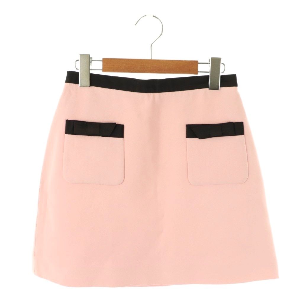 ミュウミュウ miumiu MG 1261 リボン装飾台形スカート ミニ 38 ピンク ブラック ES OS