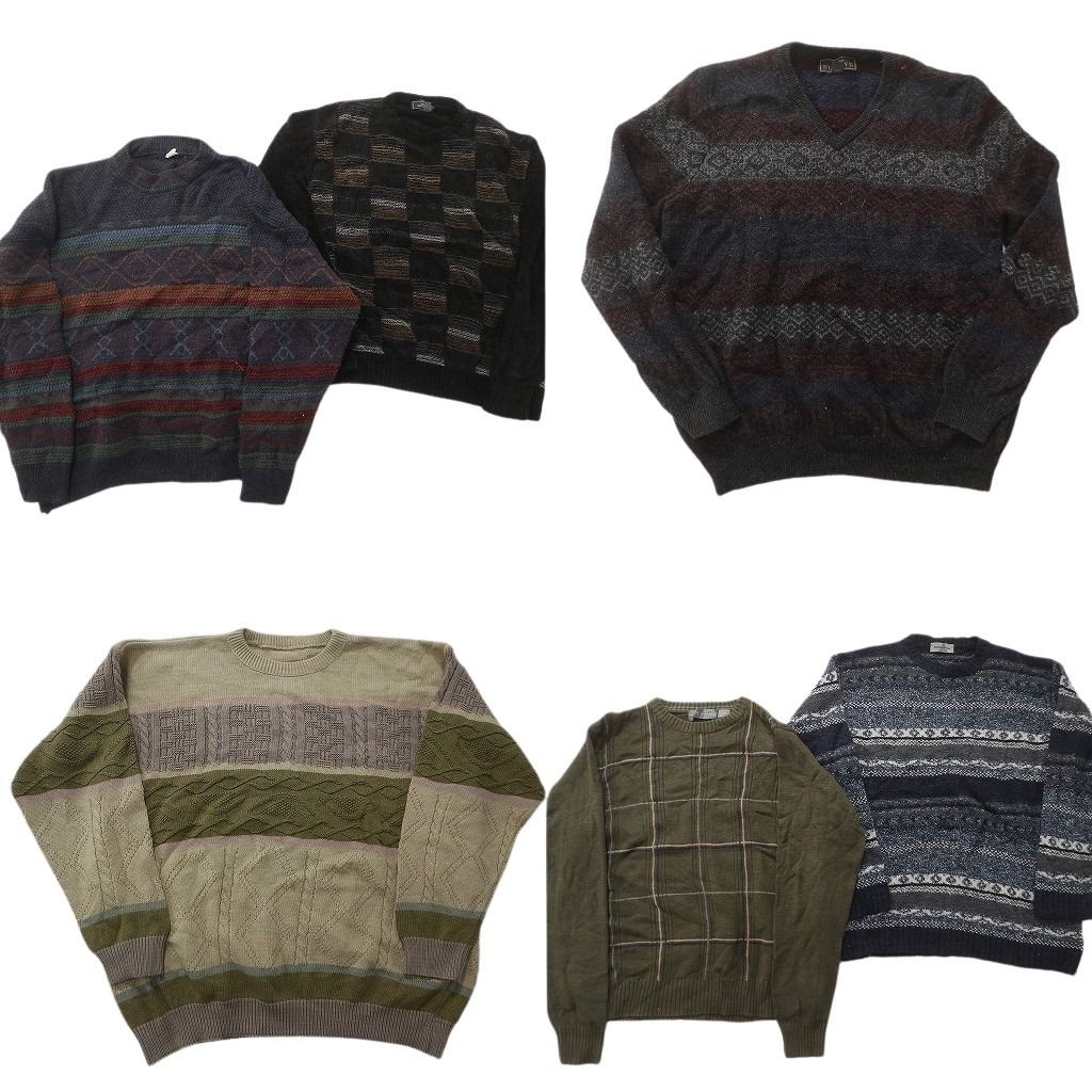 古着卸 まとめ売り 総柄 セーター 6枚セット (メンズ L ) チェック