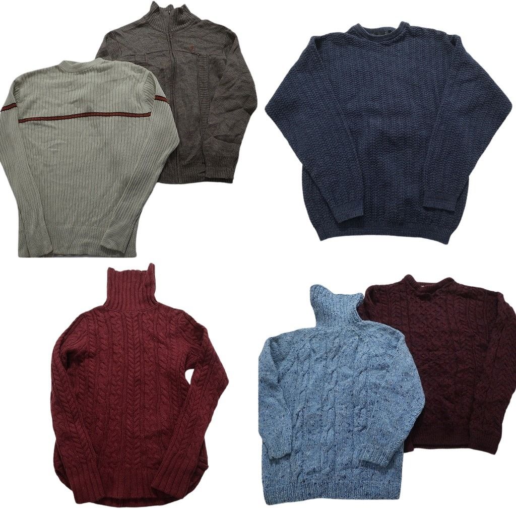 古着卸 まとめ売り セーター MIX 6枚セット (メンズ S /M ) フルジップ スタンドカラー タートルネック ケーブル編み  古着 NC9805