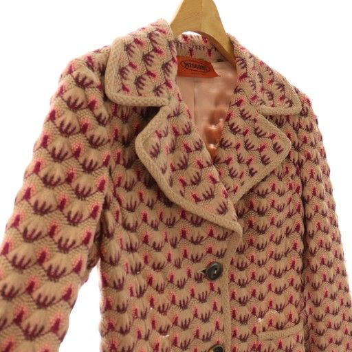 ミッソーニ MISSONI 総柄 ジャケット ニット シングル 40 べージュ /HK ミッソーニ MISSONI 総柄 ジャケット ニット シングル 40 べージュ /HK