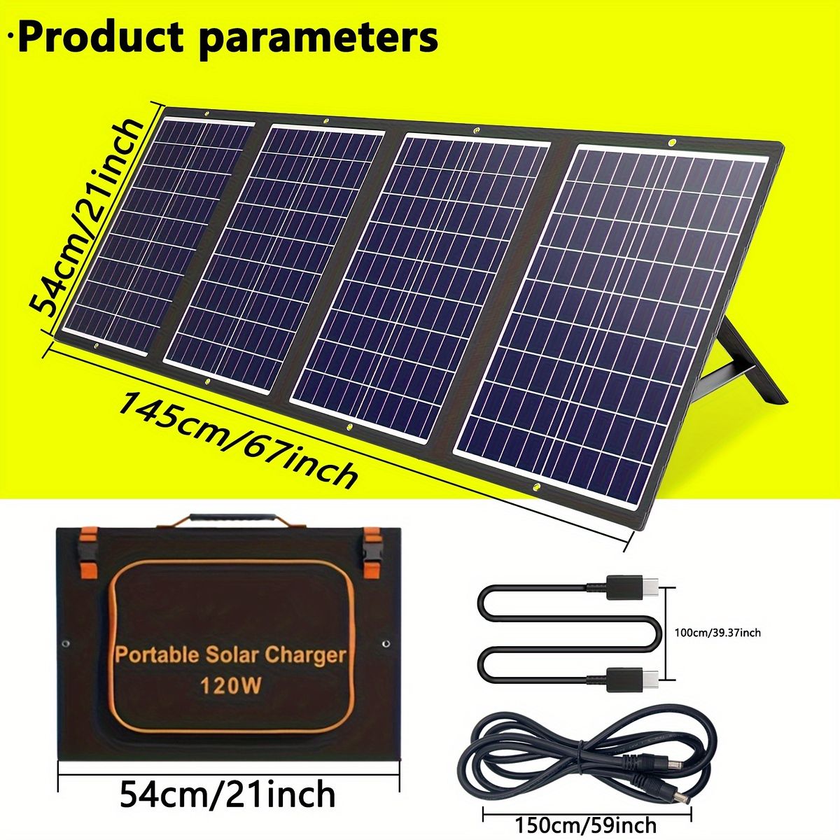 高出力120 W ポータブルソーラーパネル USB-C|QC 3.0|DC 18 V対応 急速充電 折り畳み式スタンド付き 太陽光発電 ソーラーチャージャー スマホ|タブレット|ノートPC対応 キャンプ|防災|アウトドアに
