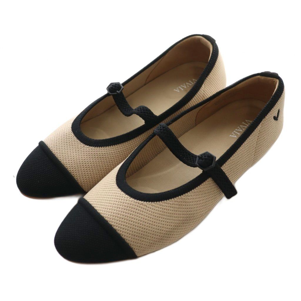 ヴィヴァイア VIVAIA タミア メリージェーン Tamia Mary Jane フラットシューズ アーモンドトゥ 37 ベージュ 黒 ブラック SS OS