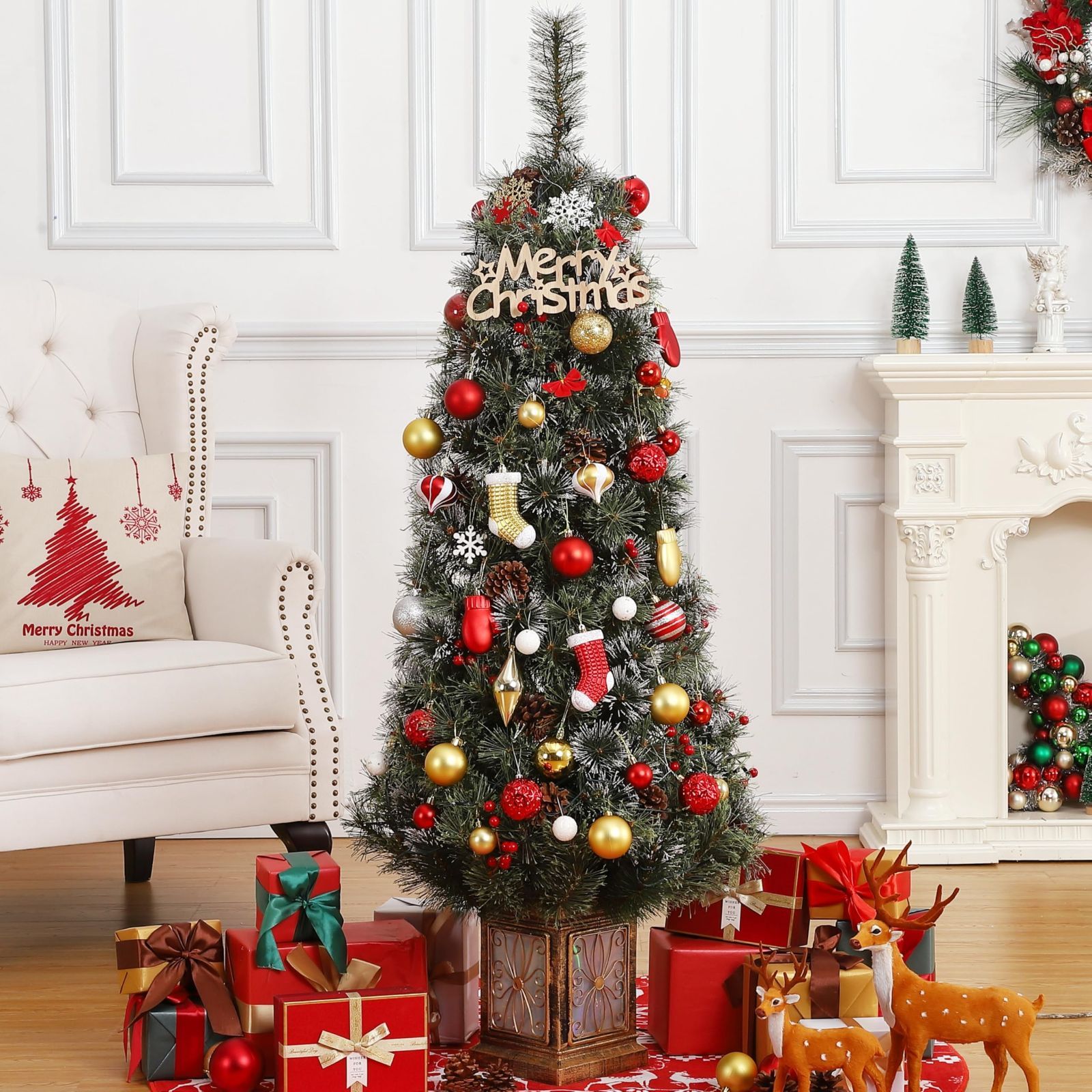 Litake クリスマスツリー 150cm、スポンジケーキとクランベリーで飾