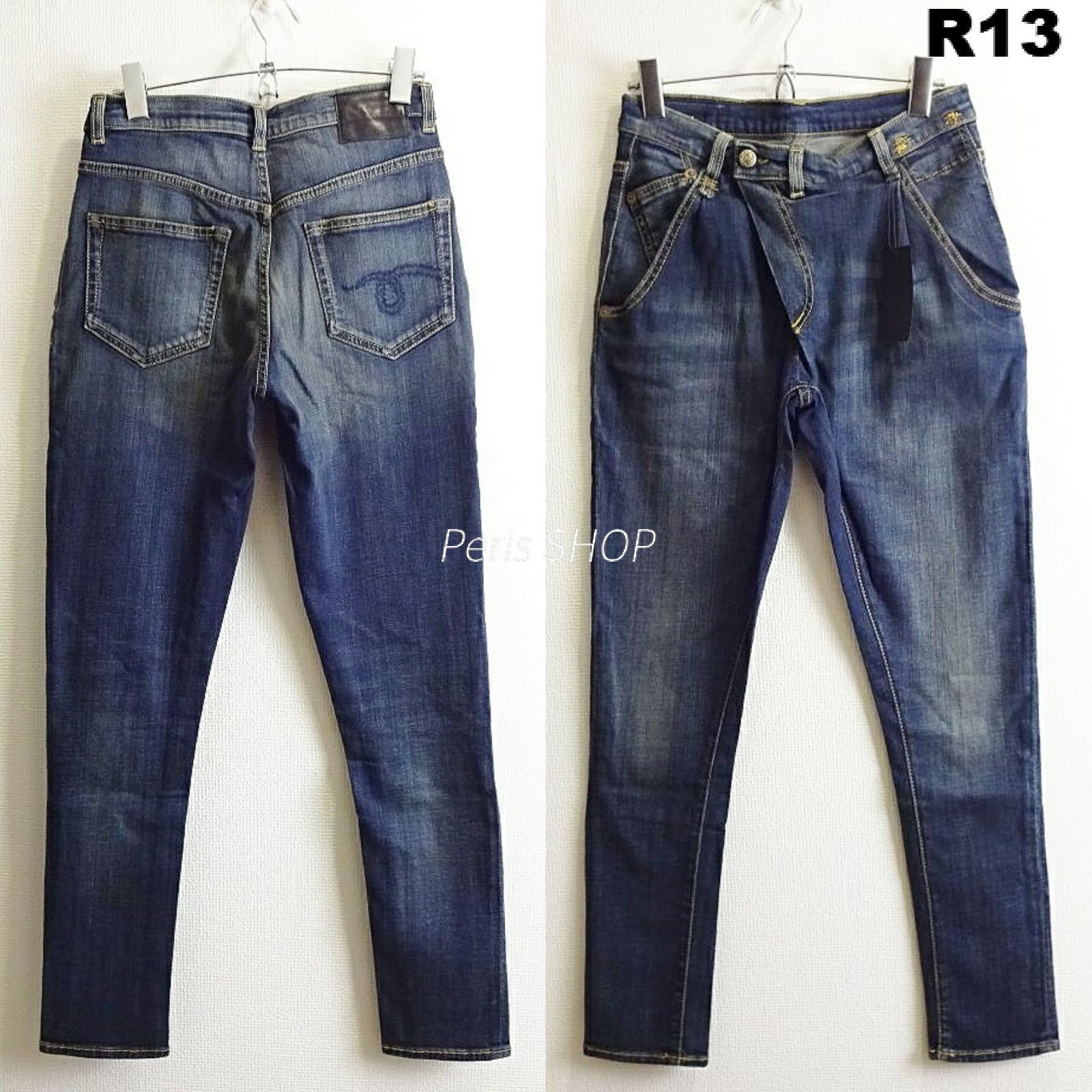 R 13 X-OVER W 68 cm クロスオーバースキニーデニム ストレッチ 濃藍 レディース イタリア製 ｗ24 アールサーティーン