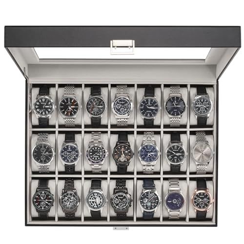 ProCase 腕時計ケース 21本 PU製 ウオッチボックス 男女兼用 収納ボックス アクセサリーケース アクセサリー 収納 ディスプレイ 小物整理 記念日プレゼント -ブラック 32 bbe 0 ea