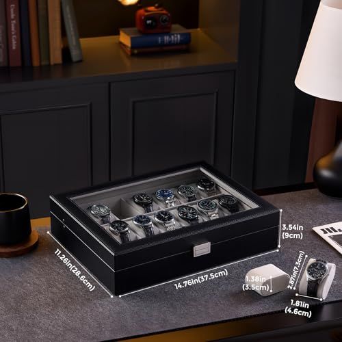 ProCase 腕時計ケース 21本 PU製 ウオッチボックス 男女兼用 収納ボックス ケース 収納 ディスプレイ 小物整理 記念日プレゼント -ブラック 32 bbe 0 ea