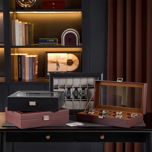  ProCase 腕時計ケース 21本 PU製 ウオッチボックス 男女兼用 収納ボックス ケース 収納 ディスプレイ 小物整理 記念日プレゼント -ブラック 32 bbe 0 ea その他 キッチン 食器