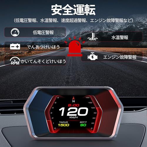  日本語サポー obd 2 マルチメーター タコメーター ブースト計 車 車載HUD P 17 GPS 時間 速度 高度 温度表示 速度超過警告 水温警報 全車種対応 a 1 f e 34 その他 キッチン 食器