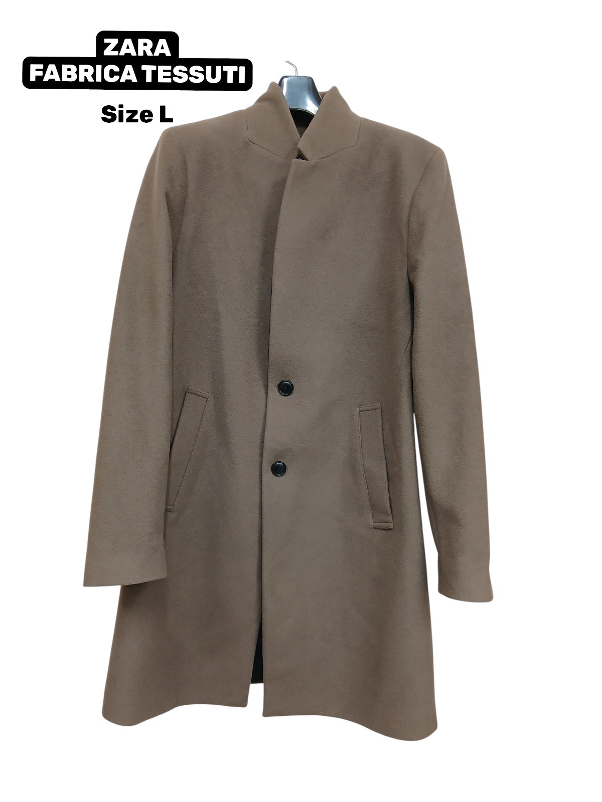 ZARA FABRICA TESSUTI スタンドカラーコート L ベージュ チェスター 