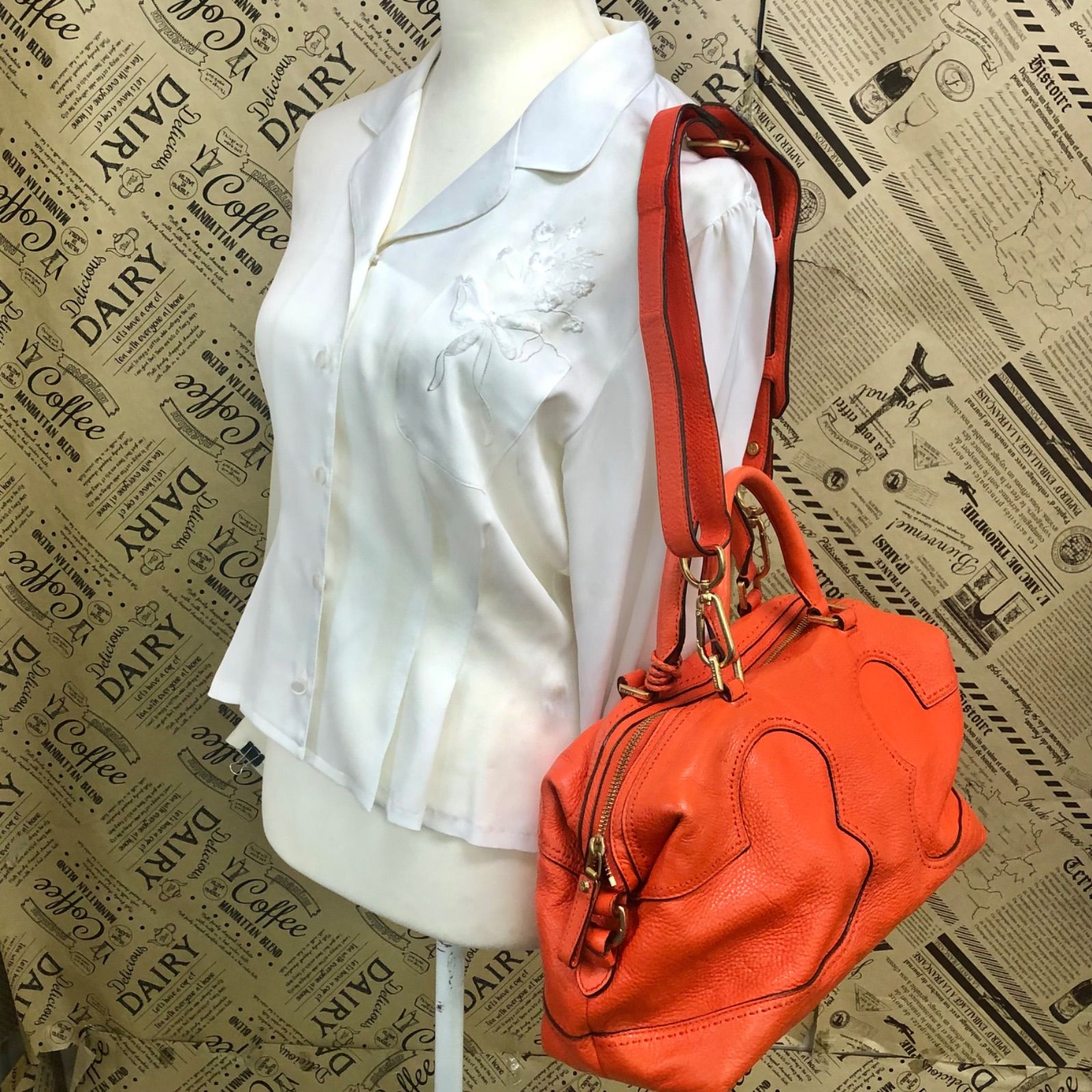 トリーバーチ ハンド ショルダーバッグ ミニボストン オレンジ FZ124