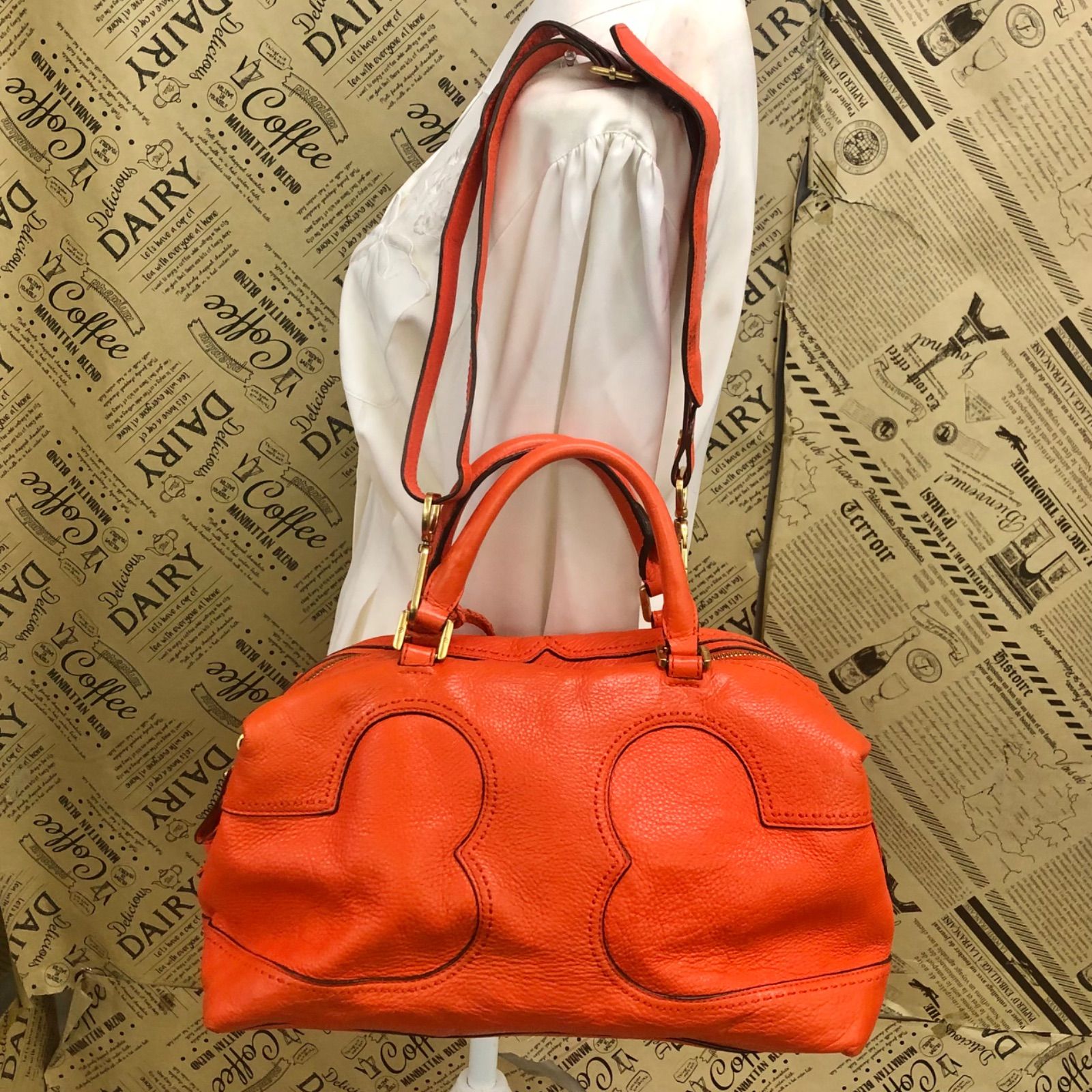 トリーバーチ ハンド ショルダーバッグ ミニボストン オレンジ FZ124