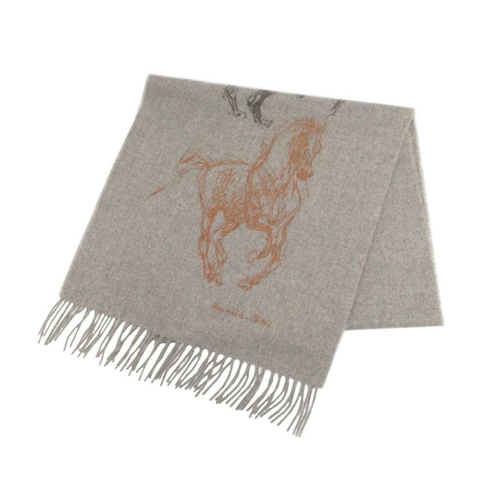 名東 エルメス マフラー ギャロップのピルエット グレー カシミヤ クリーニング済 小物 その他