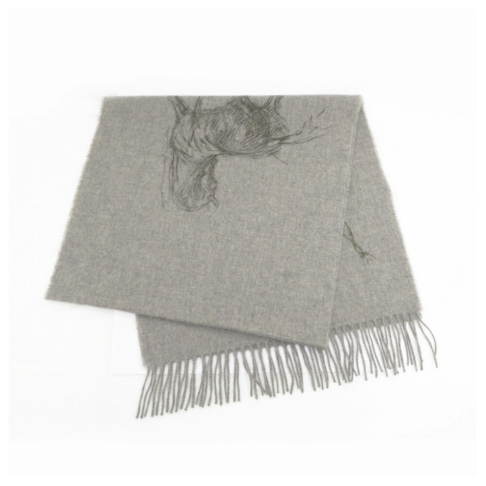 名東】エルメス マフラー ギャロップのピルエット グレー カシミヤ100