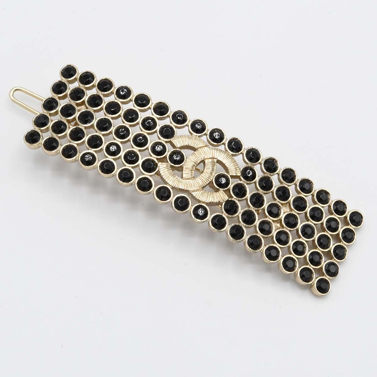 CHANEL シャネル バレッタ ラインストーン ブラック ヘア 箱有 23 k 340-9