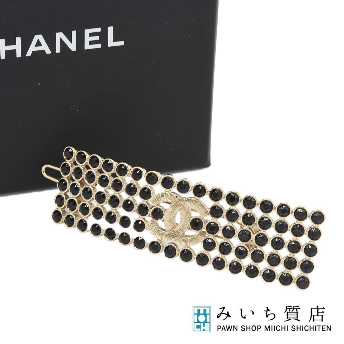 CHANEL シャネル バレッタ ラインストーン ブラック ヘアアクセサリー 箱有 23 k 340-9