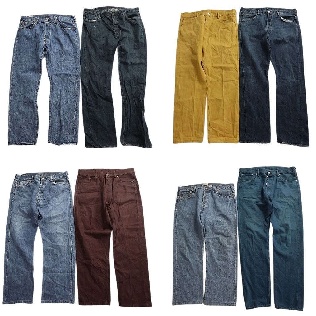 古着卸 リーバイス 501 デニム パンツ セット メンズ 38 イエロー ブラウン系 ストレート 古着 ND 0001