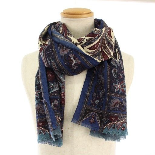 エトロ ETRO ストール シルク混 ペイズリー柄 青 ブルー /TK - メルカリ