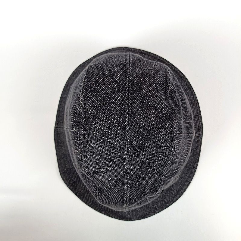 良品 GUCCI グッチ バケットハット Lサイズ 帽子 GG柄 デニム ブラック