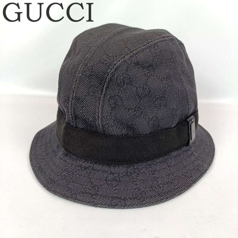 グッチ　GUCCI　ブラック デニム GG キャンバス バケット ハット L 良品 GUCCI グッチ バケットハット Lサイズ 帽子 GG柄 デニム ブラック