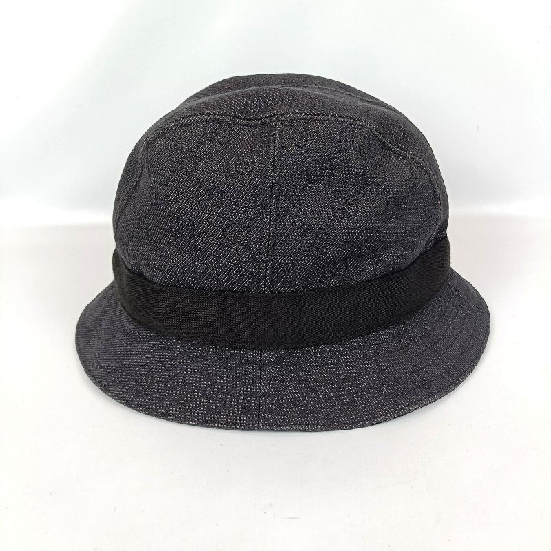 【美品】GUCCI グッチ バケットハット モノグラム 黒 L 良品 GUCCI グッチ バケットハット Lサイズ 帽子 GG柄 デニム ブラック
