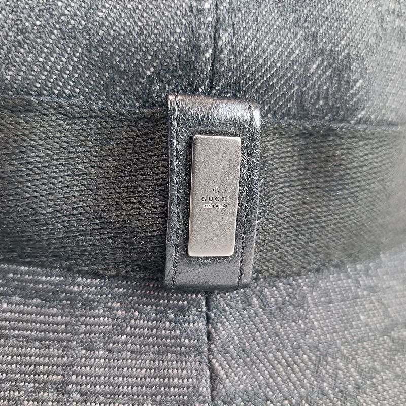 良品 GUCCI グッチ バケットハット Lサイズ 帽子 GG柄 デニム ブラック