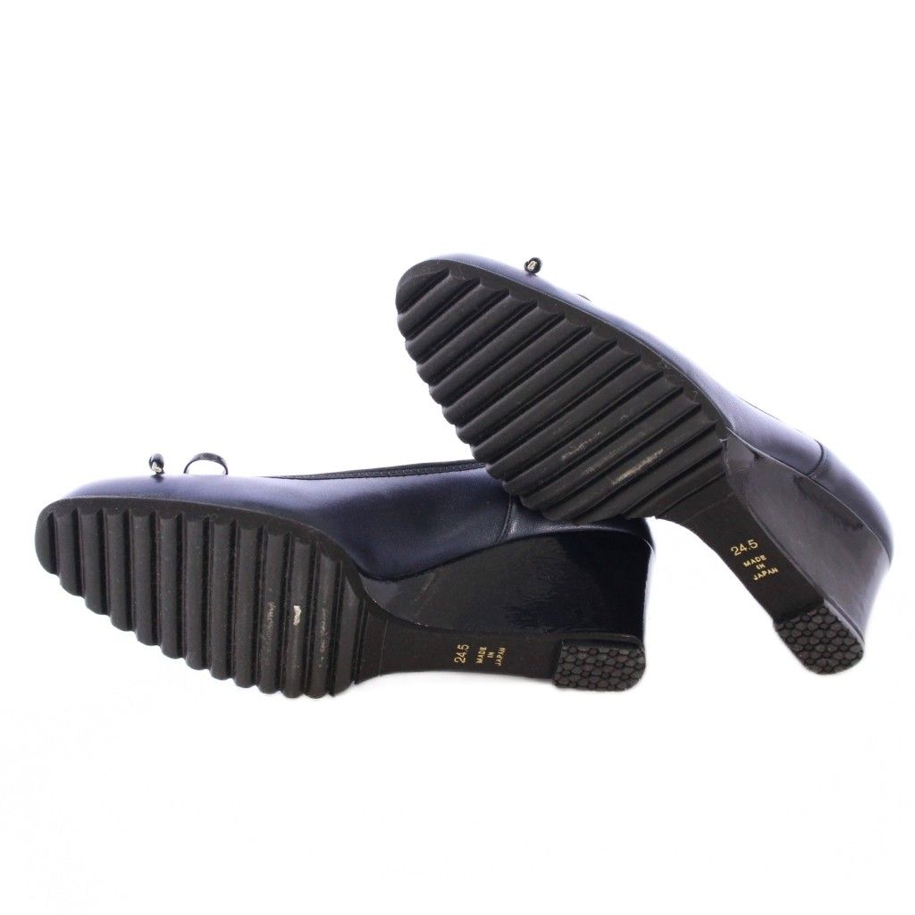 銀座ヨシノヤ パンプス ラウンドトゥ ウェッジソール リボン フェイク