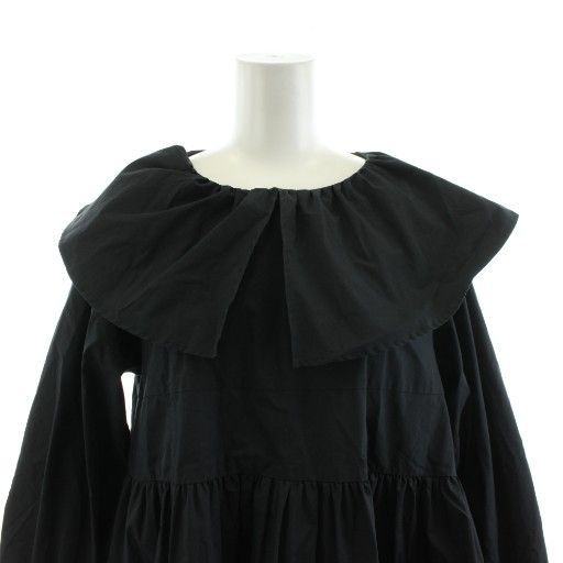 yori ヨリ ティアード ロング ブラウス ブラック 黒 シャツ ヨリ yori フリルカラーティアードチュニック シャツ ブラウス 長袖 F