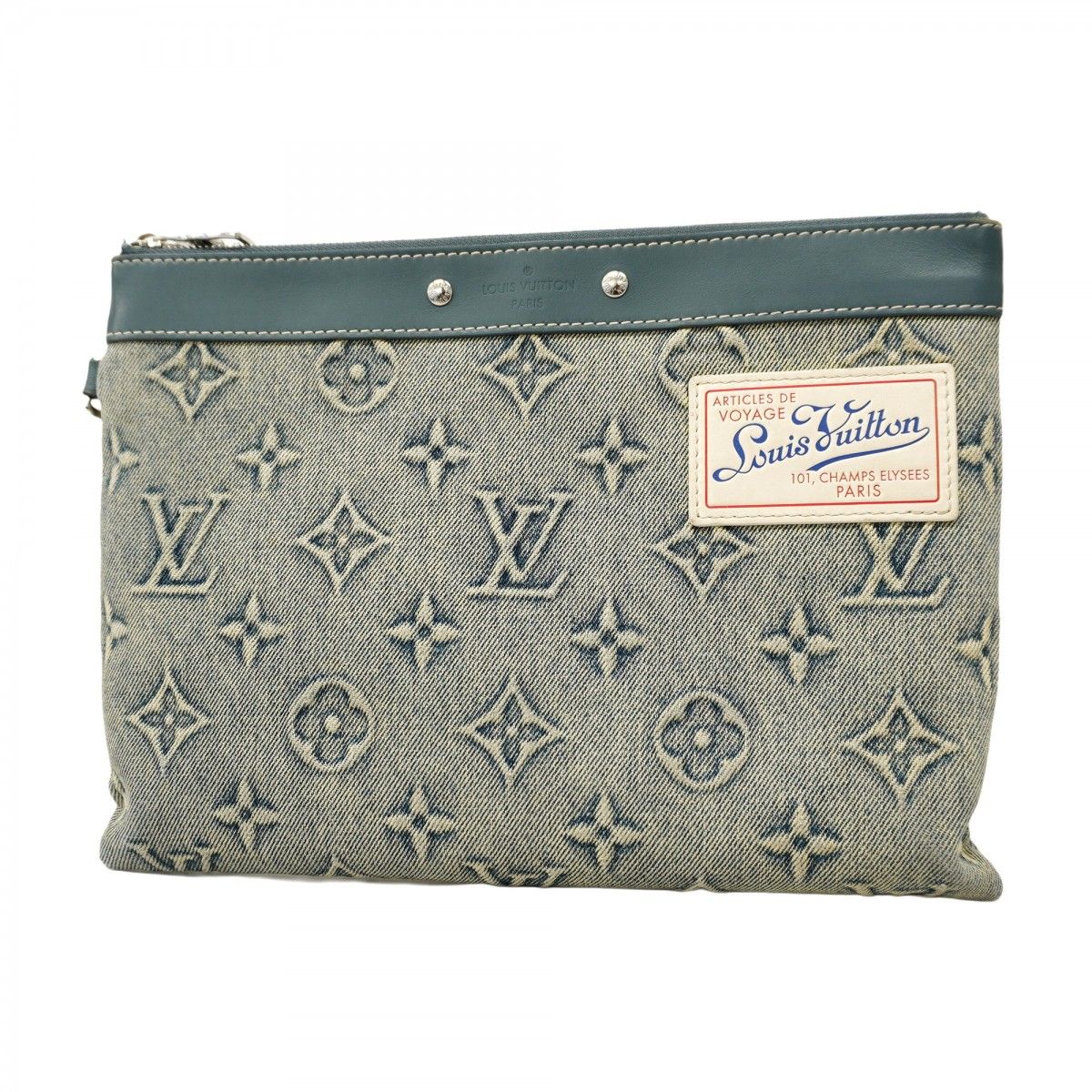 5 pb 1491 h ルイヴィトン クラッチバッグ モノグラム ウォッシュデニム ポシェットトゥゴー M 82313 ブルー メンズ