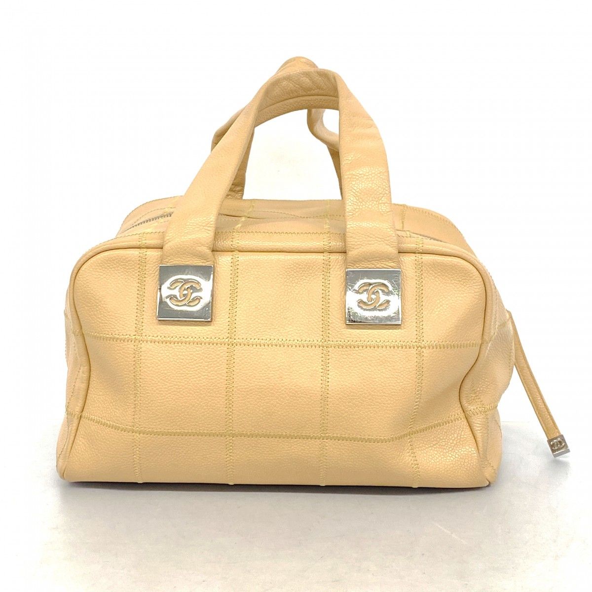 5pb1509】シャネル ハンドバッグ チョコバー キャビアスキン ベージュ