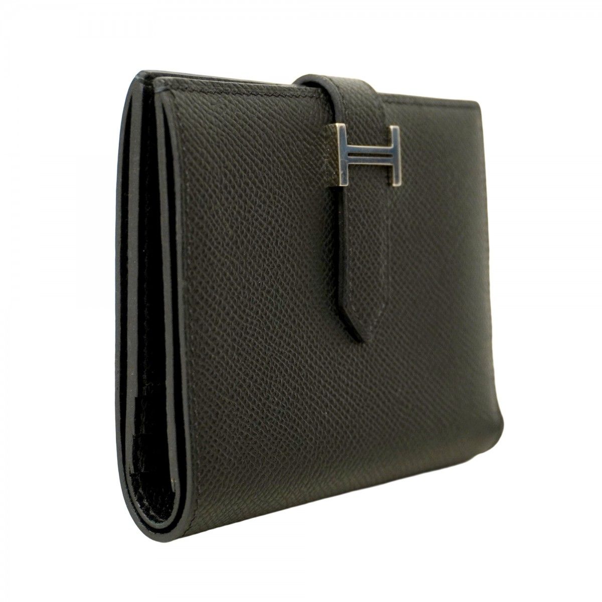 5 pb 1596 h エルメス 財布 ベアンコンパクト ヴォーエプソン ブラック シルバー金具 Y刻印 レディース