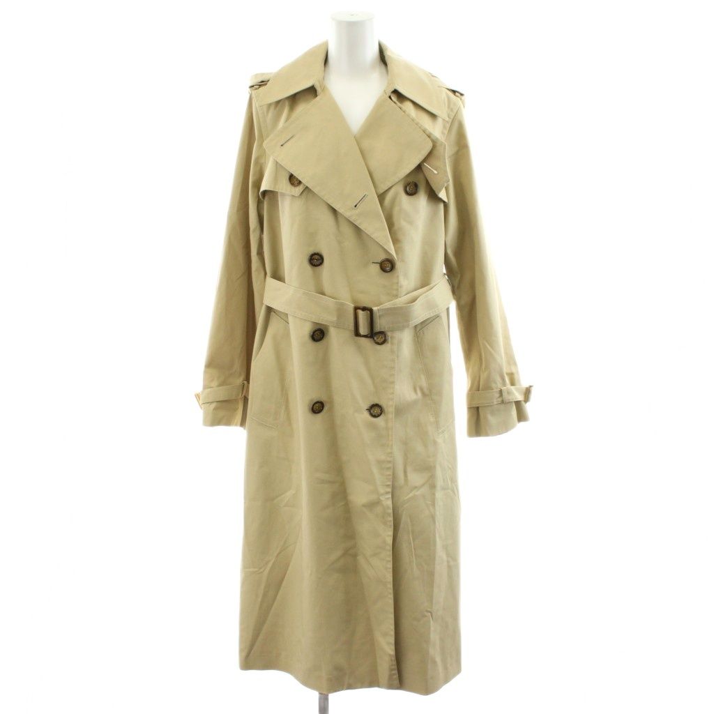 【中古】ランバン LANVIN トレンチコート ロング丈 フード 裏地チェック柄 アウター 44 ベージュ /AN27 レディース ランバン LANVIN トレンチコート ロング丈 フード 裏地チェック柄