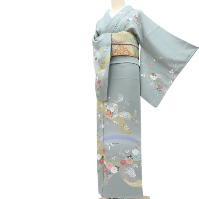 Y3938◇美品 正絹 仕付け糸付 手縫い仕立て 小紋 着物 百華❀Y4162◇美品未着用 金駒刺繡 仕付け糸付 宝尽くし ゆったり