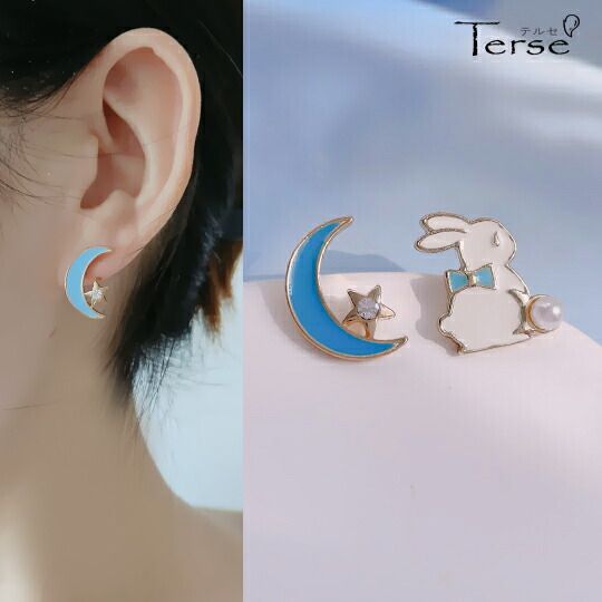 【在庫処分】ピアス レディス アシンメトリー 左右非対称 兔 ハート 星 キラキラ 人気 ロング チェーン 2WAY 可愛い オシャレ S925 金属アレルギー対応