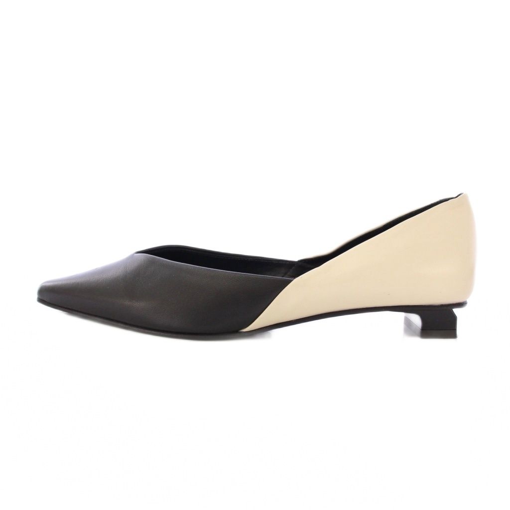 アミ アレクサンドル マテュッシ ami alexandre mattiussi パンプス ポインテッドトゥ ローヒール Vカット レザー バイ 37 アイボリー 黒 ブラック BB